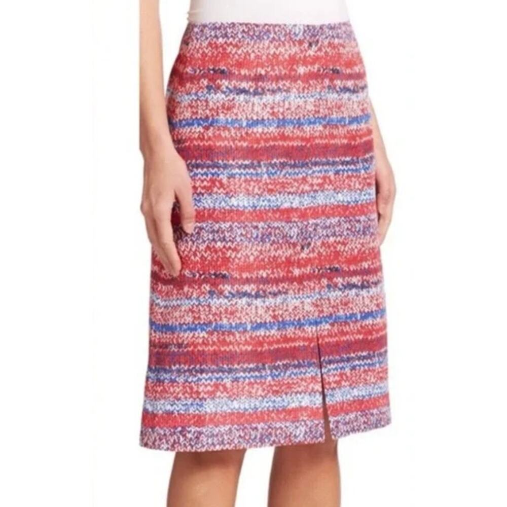 Tory Burch 100% Silk Skirt Striped Chevron Slit Knit Printed Knee Length Mini